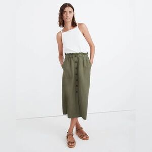 NWOT Madewell Olive Green Paperbag Button-Front Midi Skirt - Medium